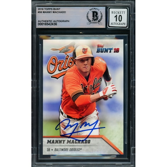 Manny Machado Autographed 2016 Topps Bunt Card #56 Baltimore Orioles Auto Grade Gem Mint 10 Beckett BAS #16542436