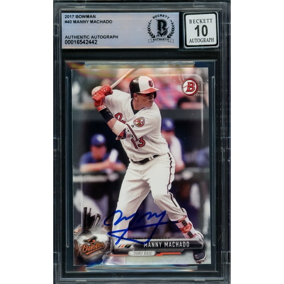 Manny Machado Autographed 2017 Bowman Card #40 Baltimore Orioles Auto Grade Gem Mint 10 Beckett BAS #16542442
