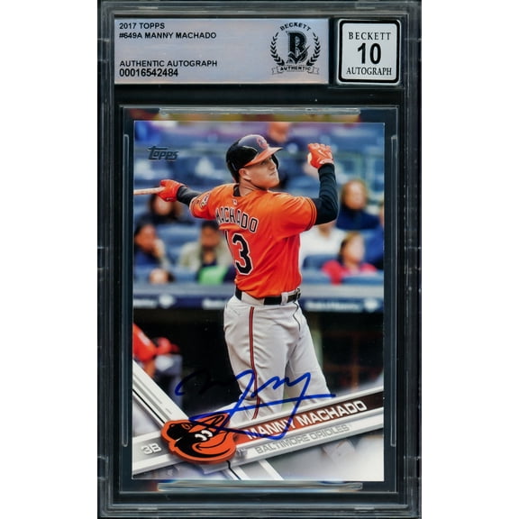 Manny Machado Autographed 2017 Topps Card #649 Baltimore Orioles Auto Grade Gem Mint 10 Beckett BAS 228982