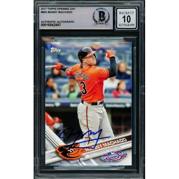 Manny Machado Autographed 2017 Topps Opening Day Card #80 Baltimore Orioles Auto Grade Gem Mint 10 Beckett BAS 228983
