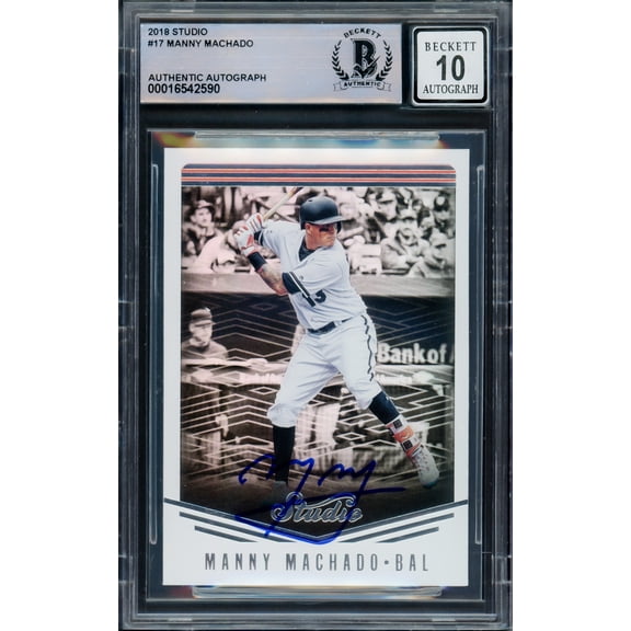 Manny Machado Autographed 2018 Panini Studio Card #17 Baltimore Orioles Auto Grade Gem Mint 10 Beckett BAS #16542590