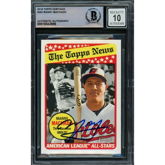 Manny Machado Autographed 2018 Topps Heritage Card #292 Baltimore Orioles Auto Grade Gem Mint 10 Beckett BAS #16542696