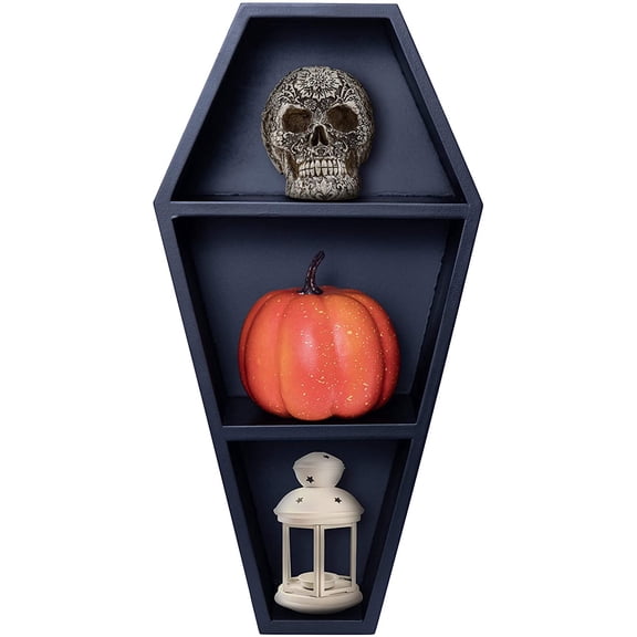 Manny's Mysterious Oddities Black Coffin Shelf - Spooky Gothic Decor for the Home-Floating Wooden Shelf for Wall or Table Top
