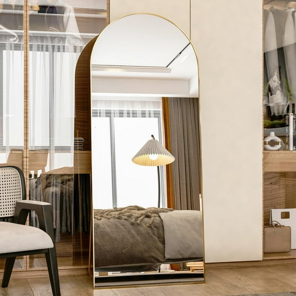 Manocorro 65" x 24" Full Body Mirror, Arched Gold Arch Standing Mirror with Floor Stand, for Bedroom or Cloakroom