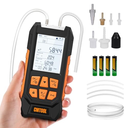 Manometer Gas Pressure Tester, Digital Manometer, -100-200Kpa, 10 Units Differential Pressure Gauge, Max/Min/Data Storage, 2-Port Tester for HVAC/Automotive Brake/Industrial/Lab Calibration$$Other