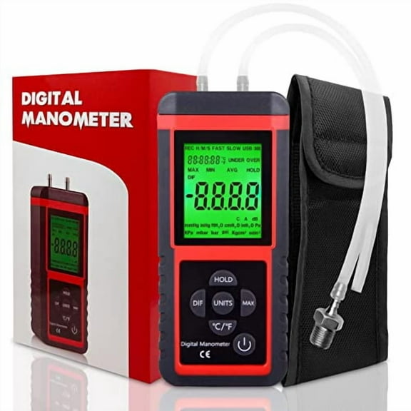 Manometer, Professional Air Pressure Meter, Dual-Port HVAC Digital Manometers Gas Pressure Tester Differential Gauge$$Other