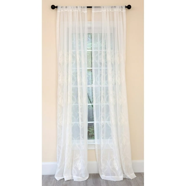 Manor Luxe Ella Embroidered Sheer Single Curtain Panel 52" w x 96" l 96 Inches