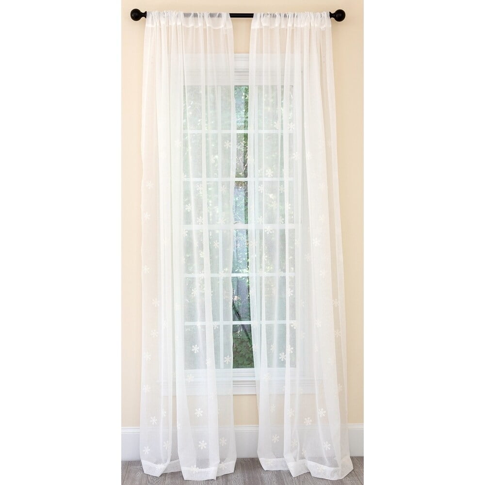 White Sheer Polyester Embroidered Snowflake Curtain Panel 54" x 108"