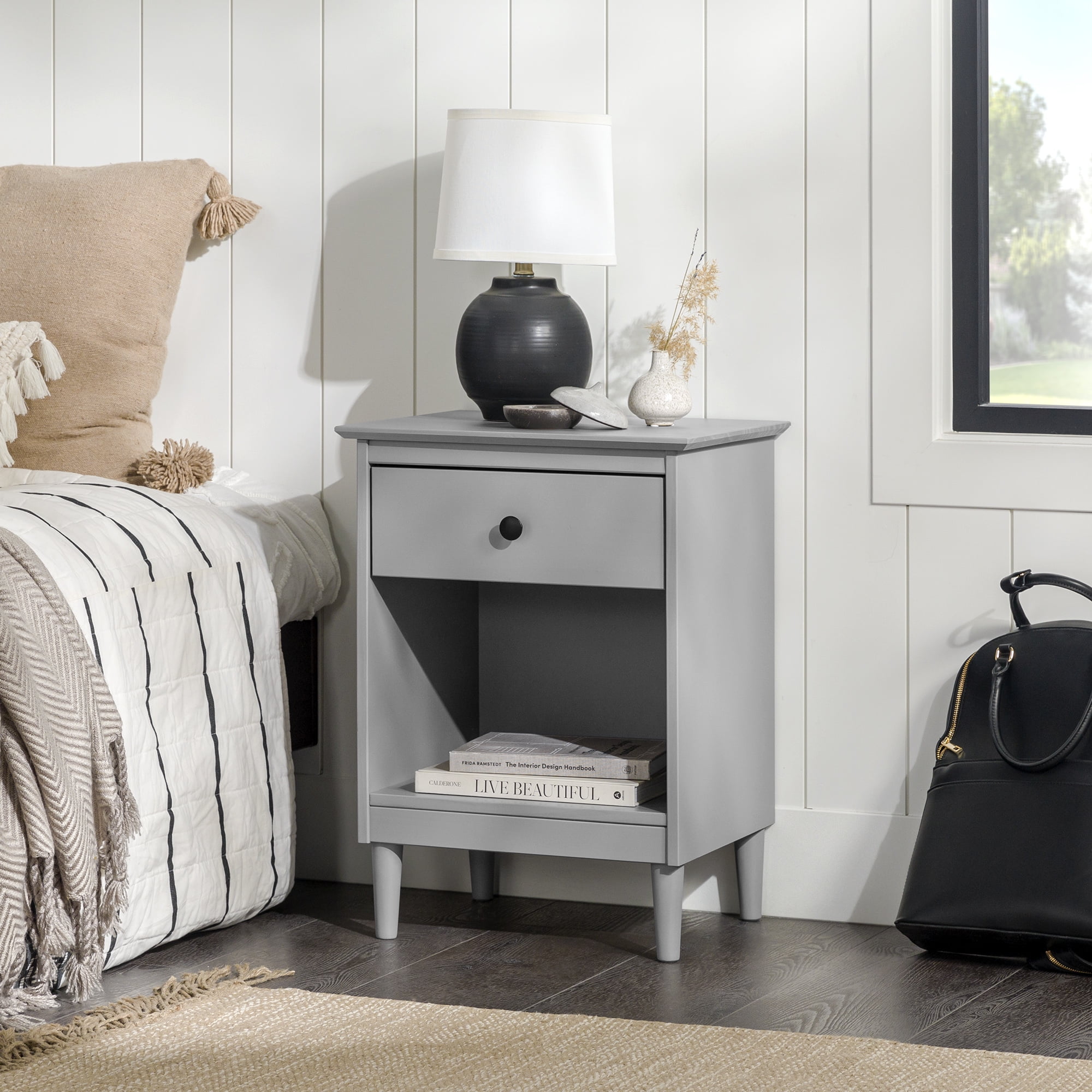 Manor Park 25” Transitional 1Drawer Solid Wood Nightstand, Grey