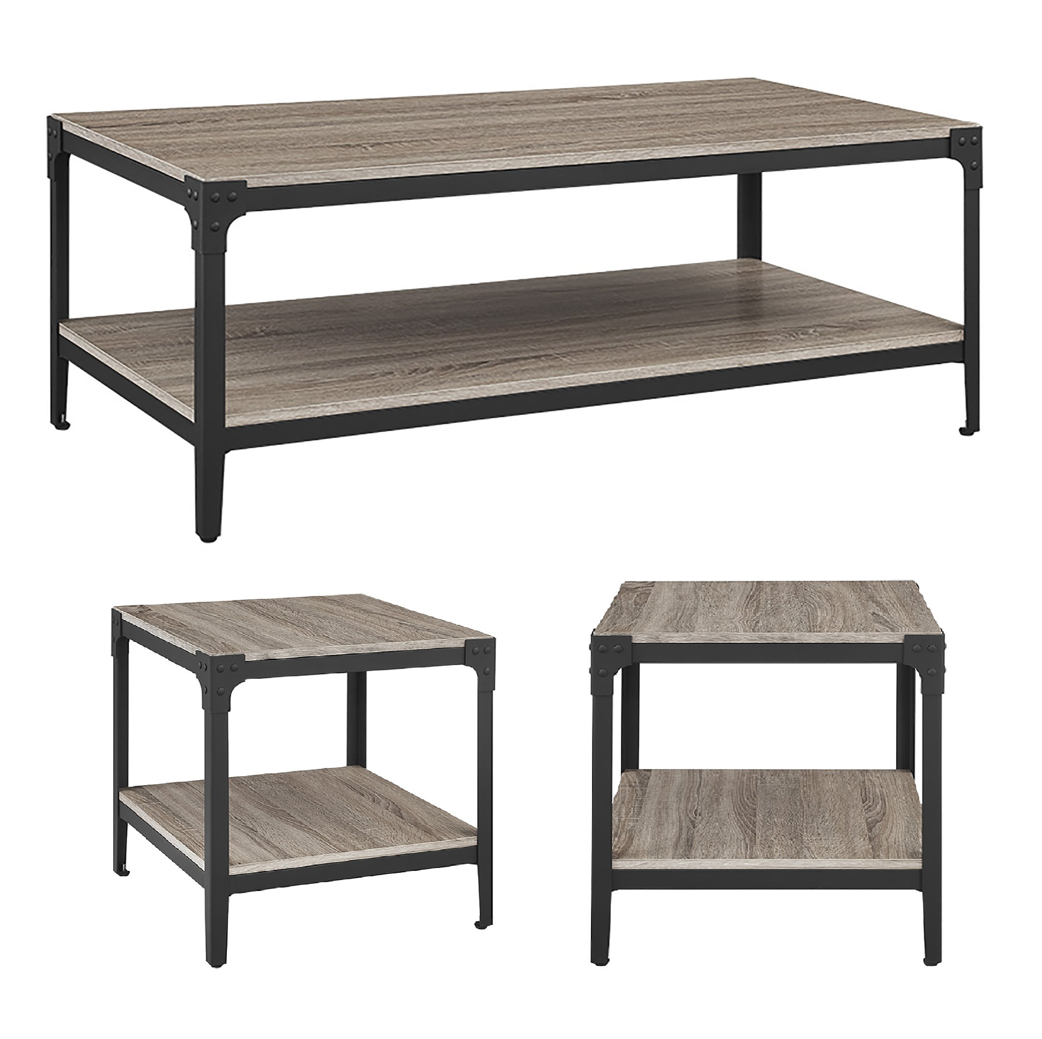 Manor Park 3-Piece Rustic Coffee Table Set - Driftwood - Walmart.com