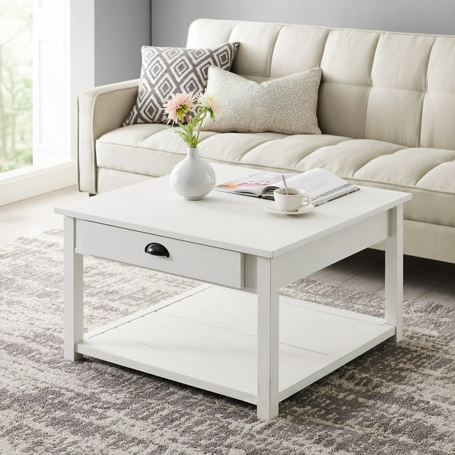 Manor Park 30 inch Square Country Coffee Table, Brushed White
