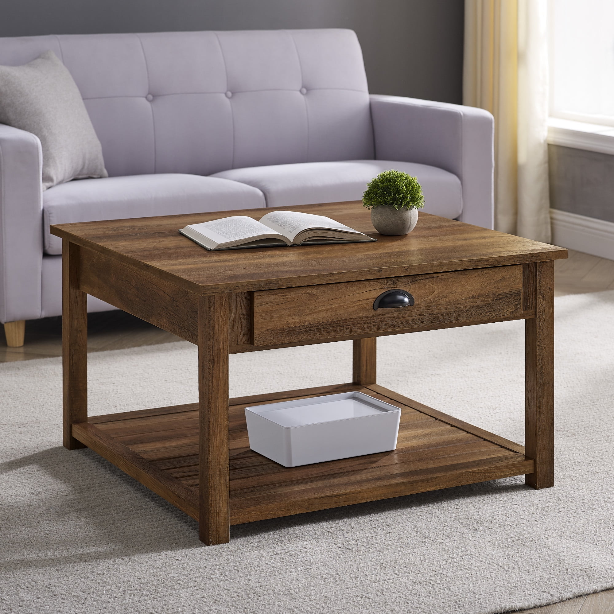 Manor Park 30 inch Square Country Coffee Table, Reclaimed Barnwood