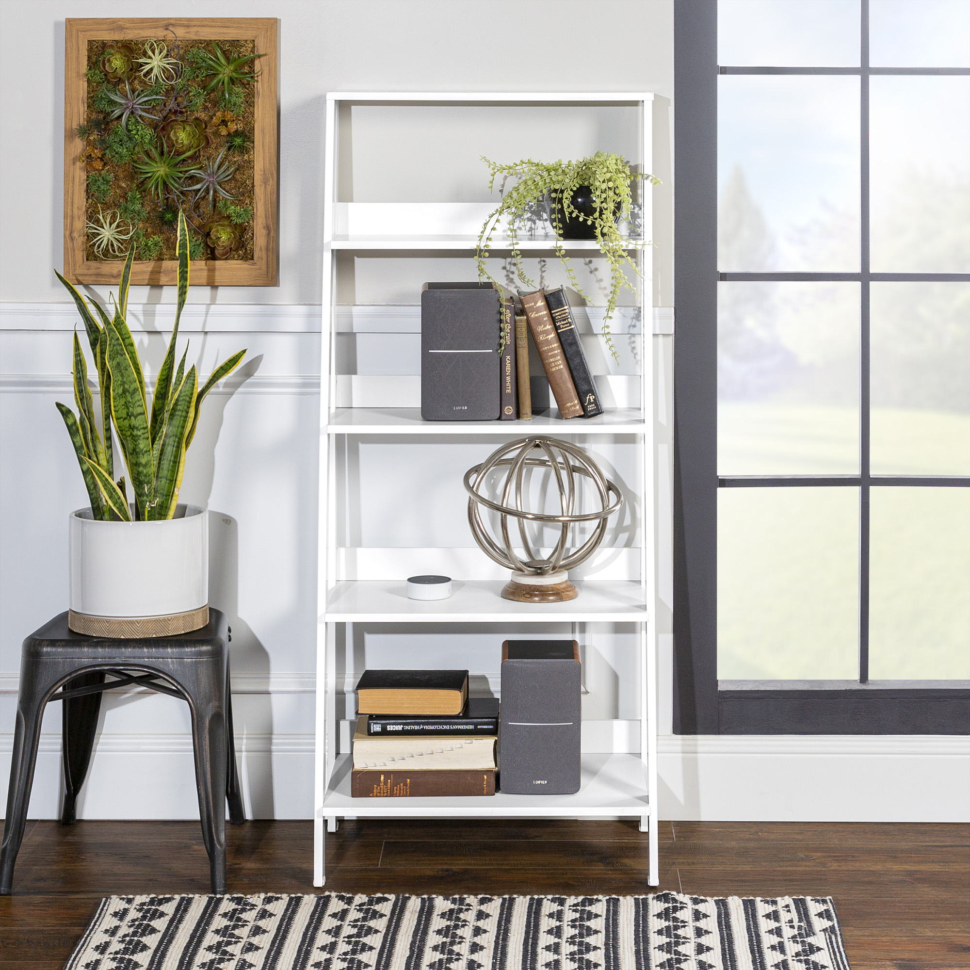 Better Homes & Gardens Bedford 5 Shelf Leaning Bookcase, OffWhite