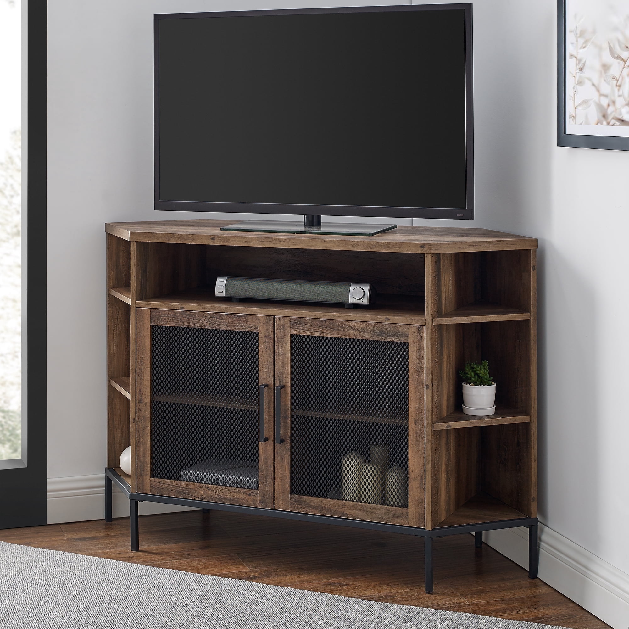 Walker Edison 48 inch Corner TV Stand for TVs up to 55", Barnwood