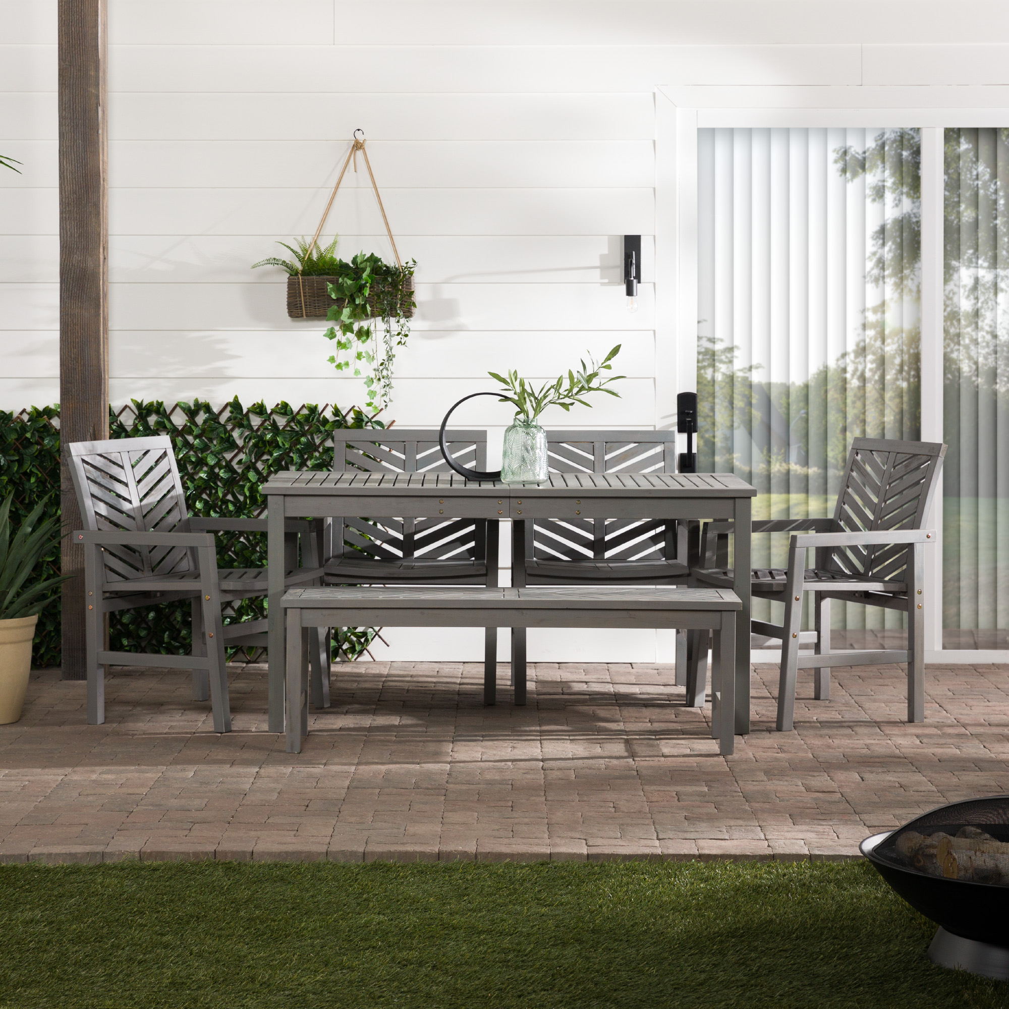 Manor Park 6Piece Chevron Outdoor Patio Dining Set Grey Wash