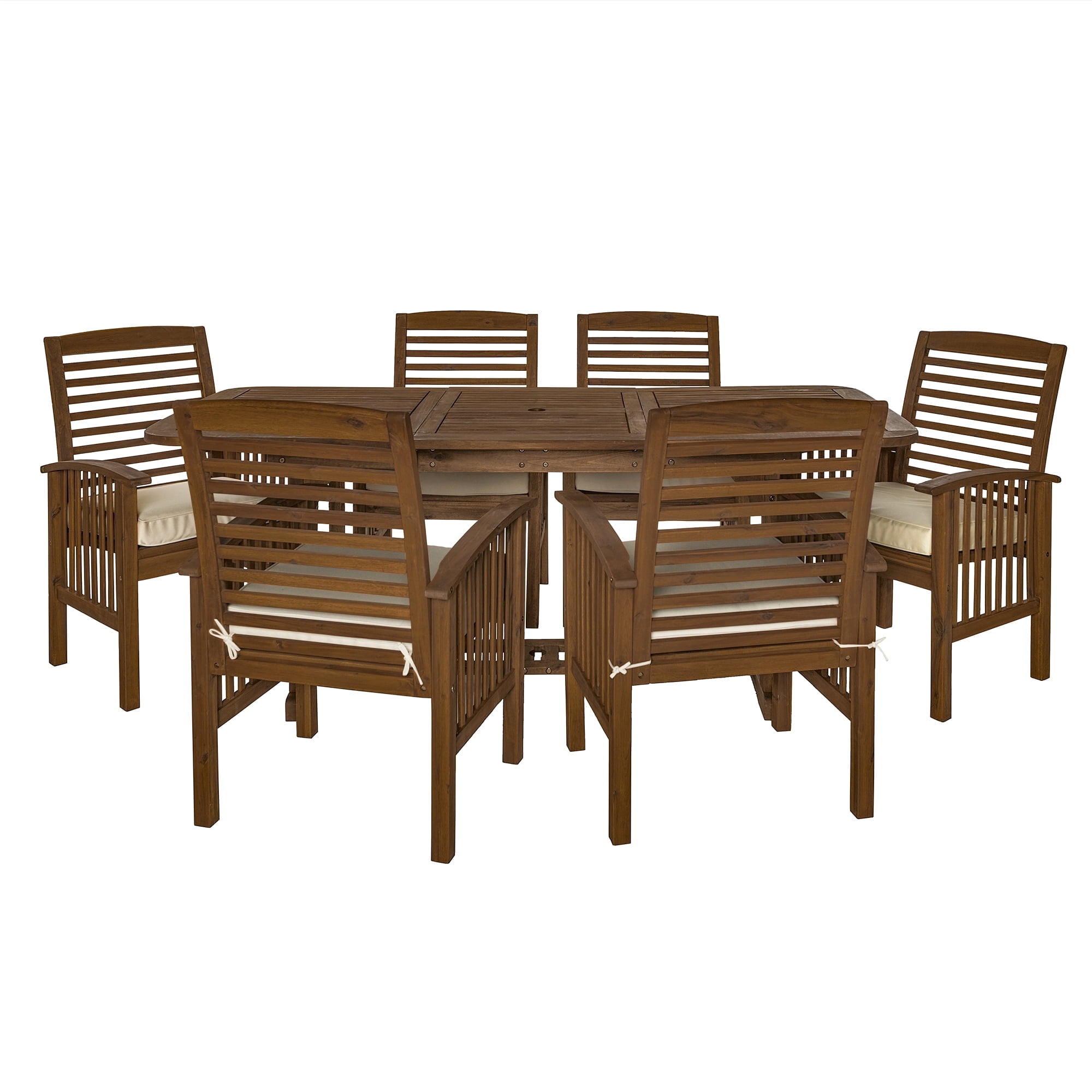 Walker Edison 7-Piece Solid Wood Outdoor Patio Dining Set, Dark Brown ...