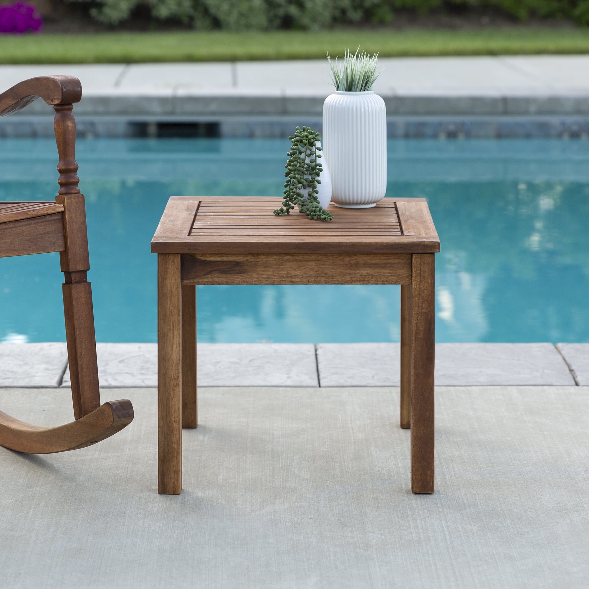Manor Park Acacia Wood Outdoor Patio End Table, Brown - Walmart.com