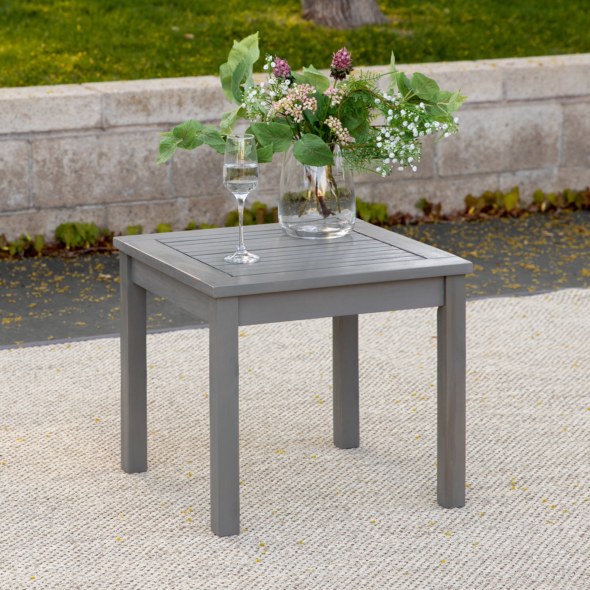 Manor Park Acacia Wood Outdoor Patio End Table Grey Wash