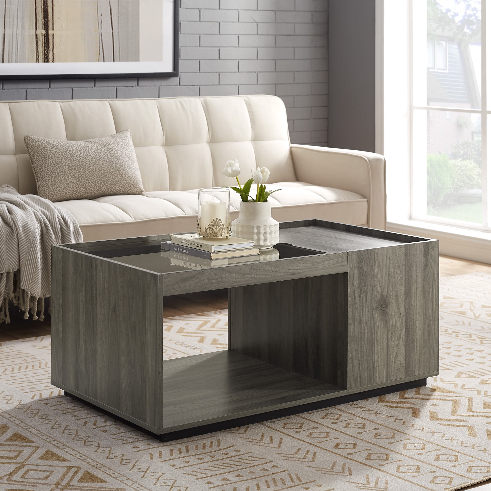 Manor Park Acadia Modern Lift Top Coffee Table, Slate Grey