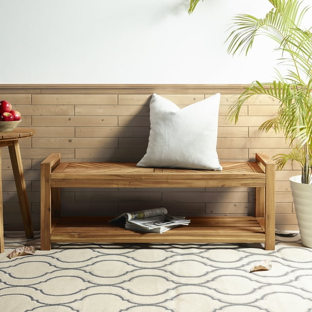Manor Park Chevron Outdoor Storage Acacia Wood Bench Brown