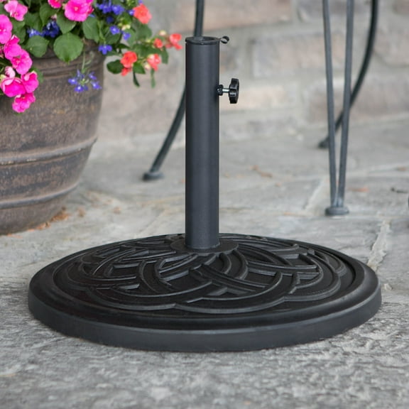 Walker Edison Circle Weave Round Outdoor Patio Umbrella Base, Black