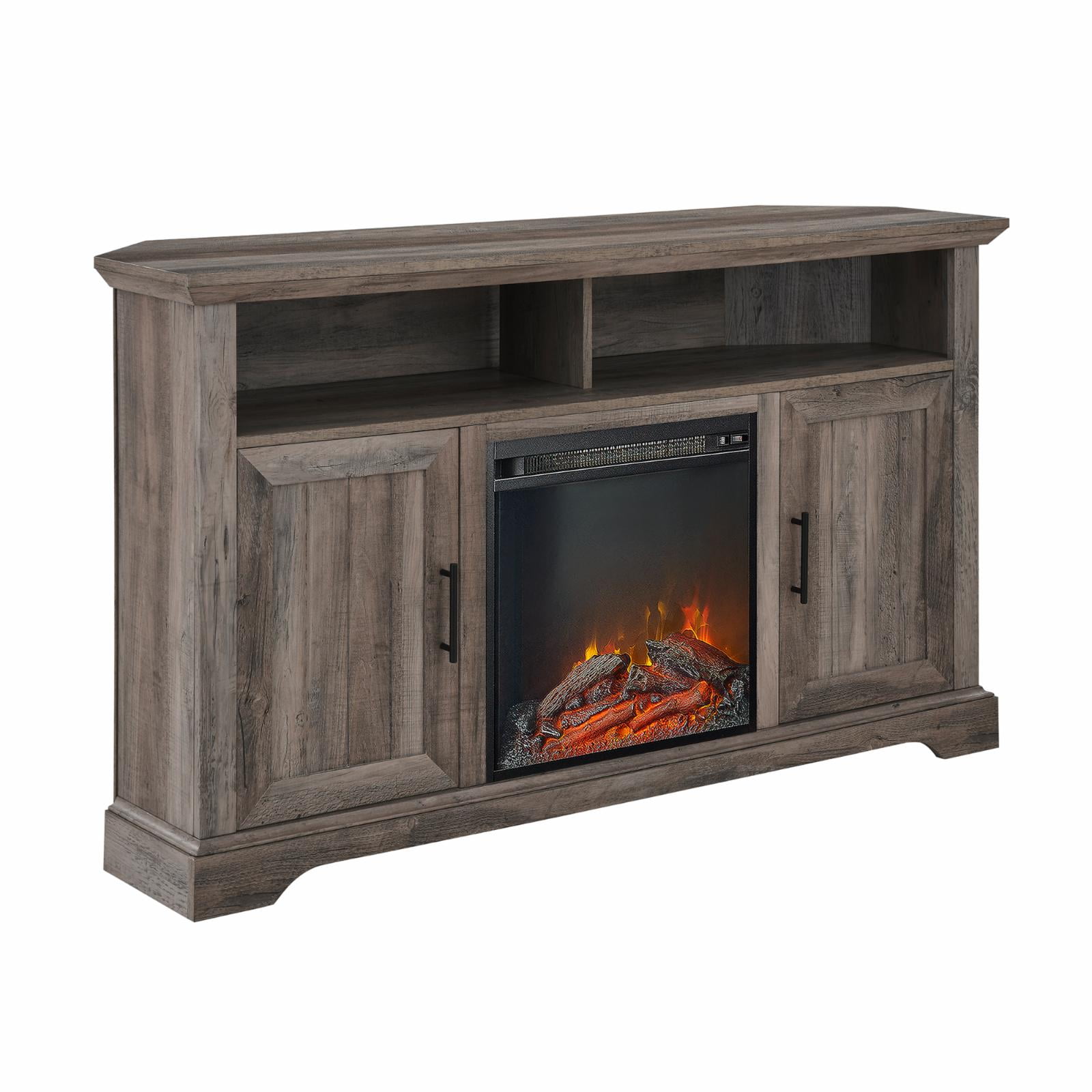 Manor Park Coastal Corner Fireplace TV Stand, Rustic Oak