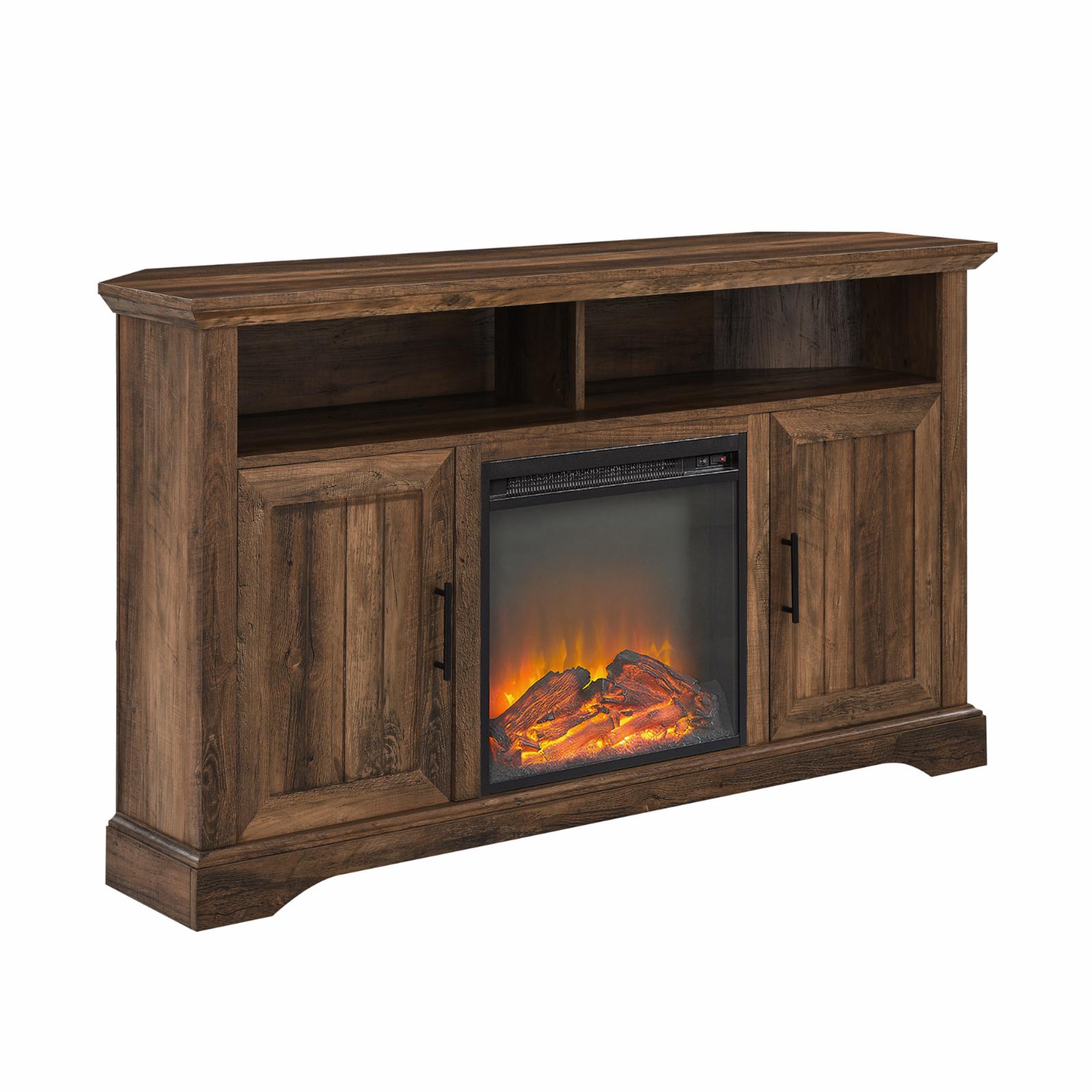 Manor Park Coastal Corner Fireplace TV Stand, Rustic Oak
