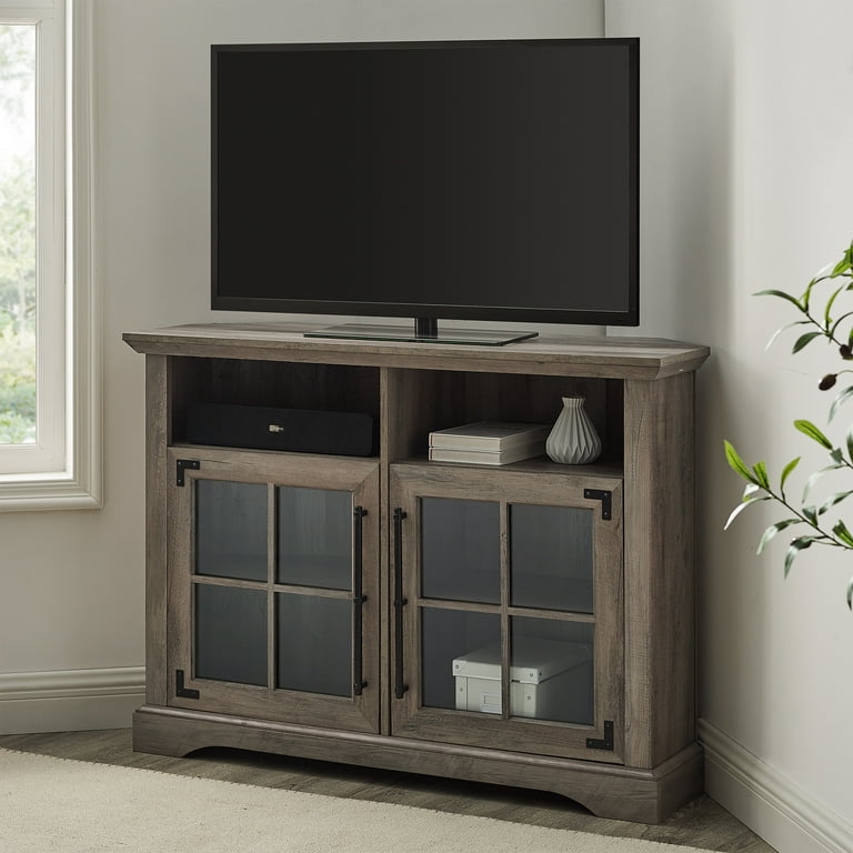 Window Pane Door Tall Corner TV Stand for TVS Up to 50 Gray Wash