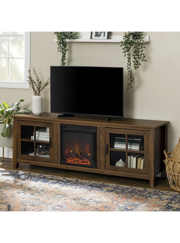 Manor Park Farmhouse Fireplace TV Stand for TVs up to 80", Dark Walnut