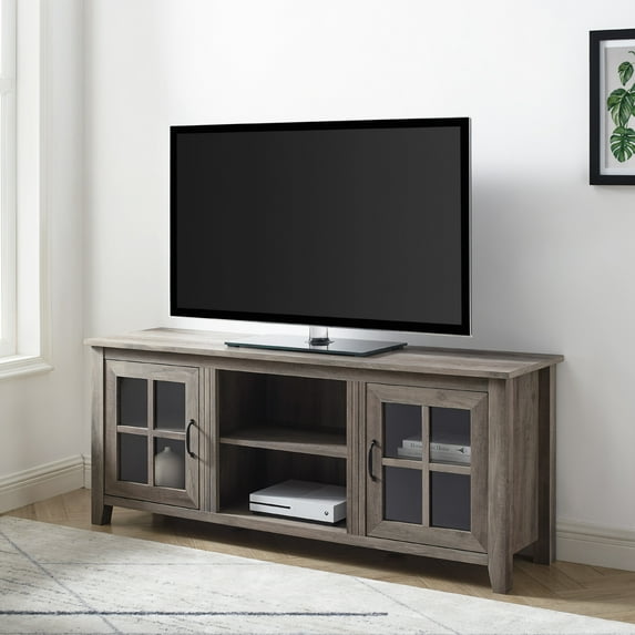 Manor Park Farmhouse Glass Door TV Stand, Grey Wash