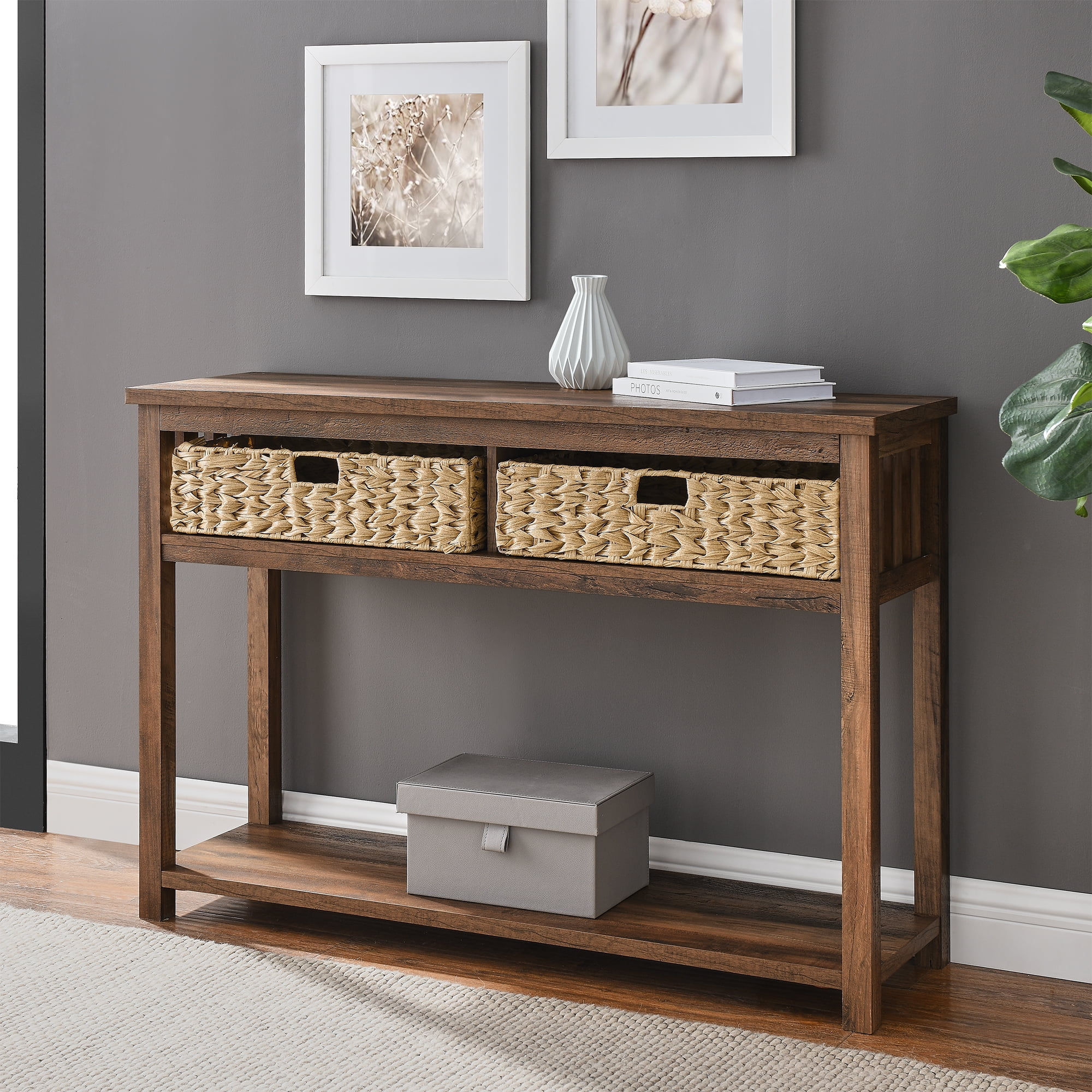 Manor Park Farmhouse Laminate Console Table Brown Walmart