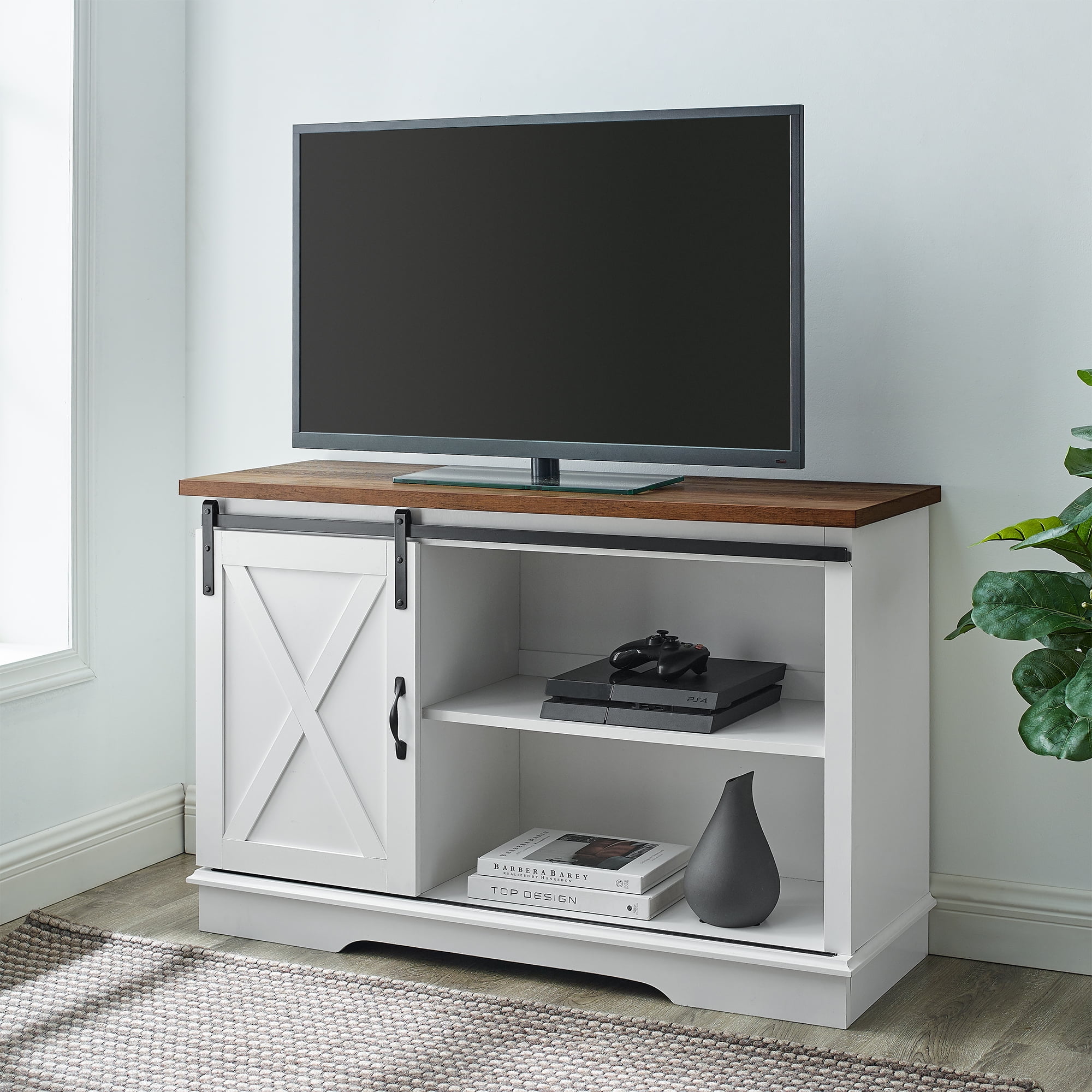 Manor park modern farmhouse barn door tv stand for tvs up online to 65 inch