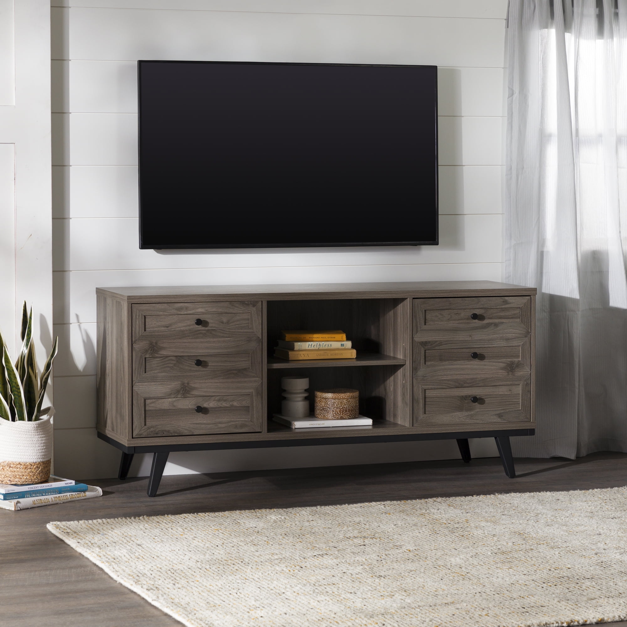 Manor Park Industrial 2 Door Metal and Wood TV Stand, Slate Grey
