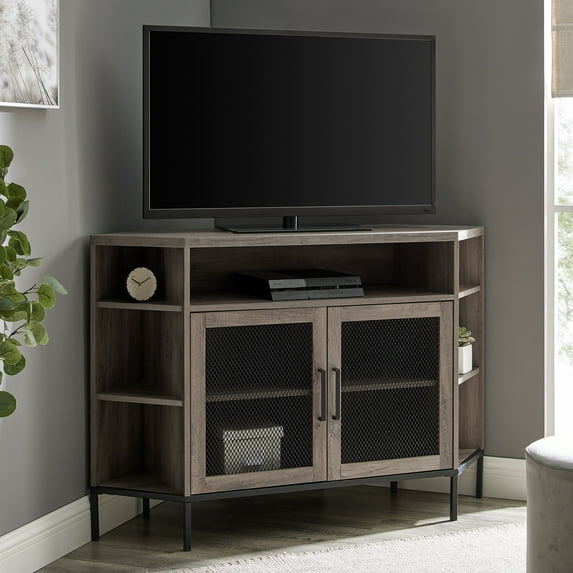 Manor Park Industrial Corner TV Stand For TVs up to 52," Grey Wash
