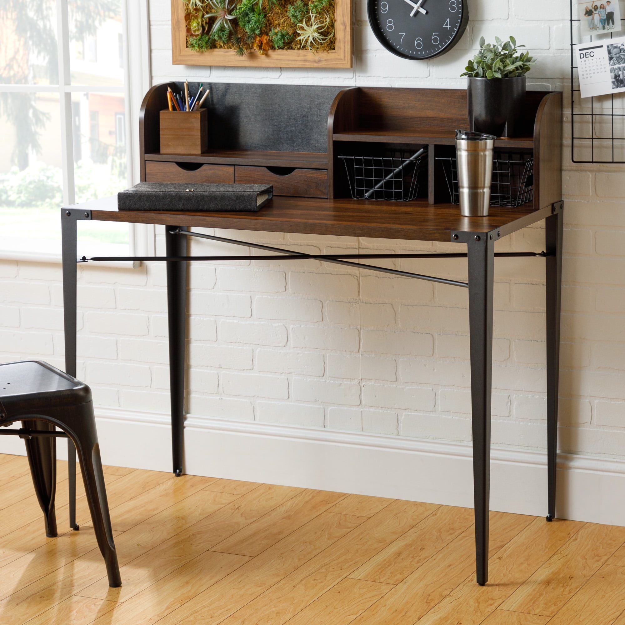 Manor Park Industrial Laptop Desk with Hutch