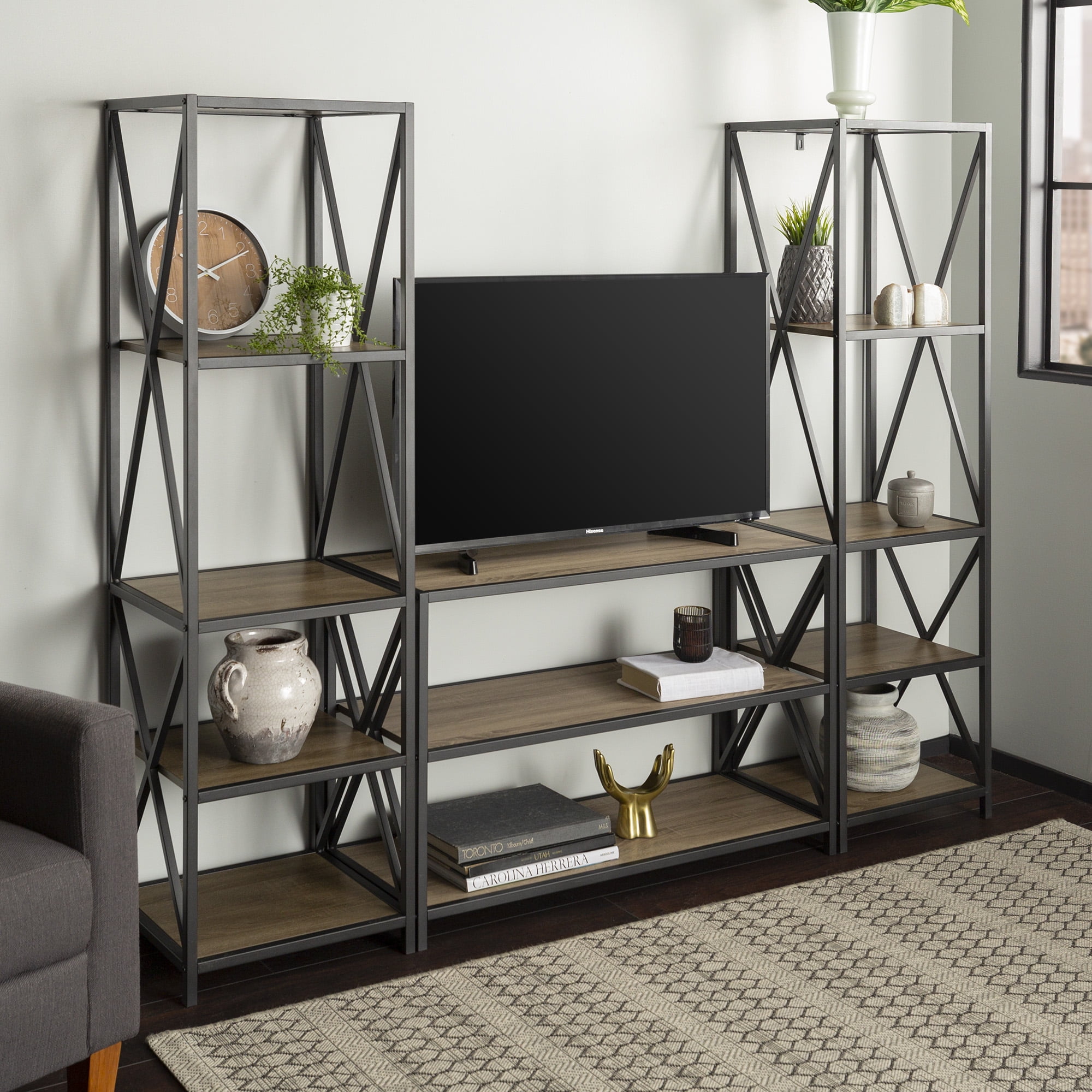 Manor Park Industrial Open Shelf Entertainment Center, Driftwood