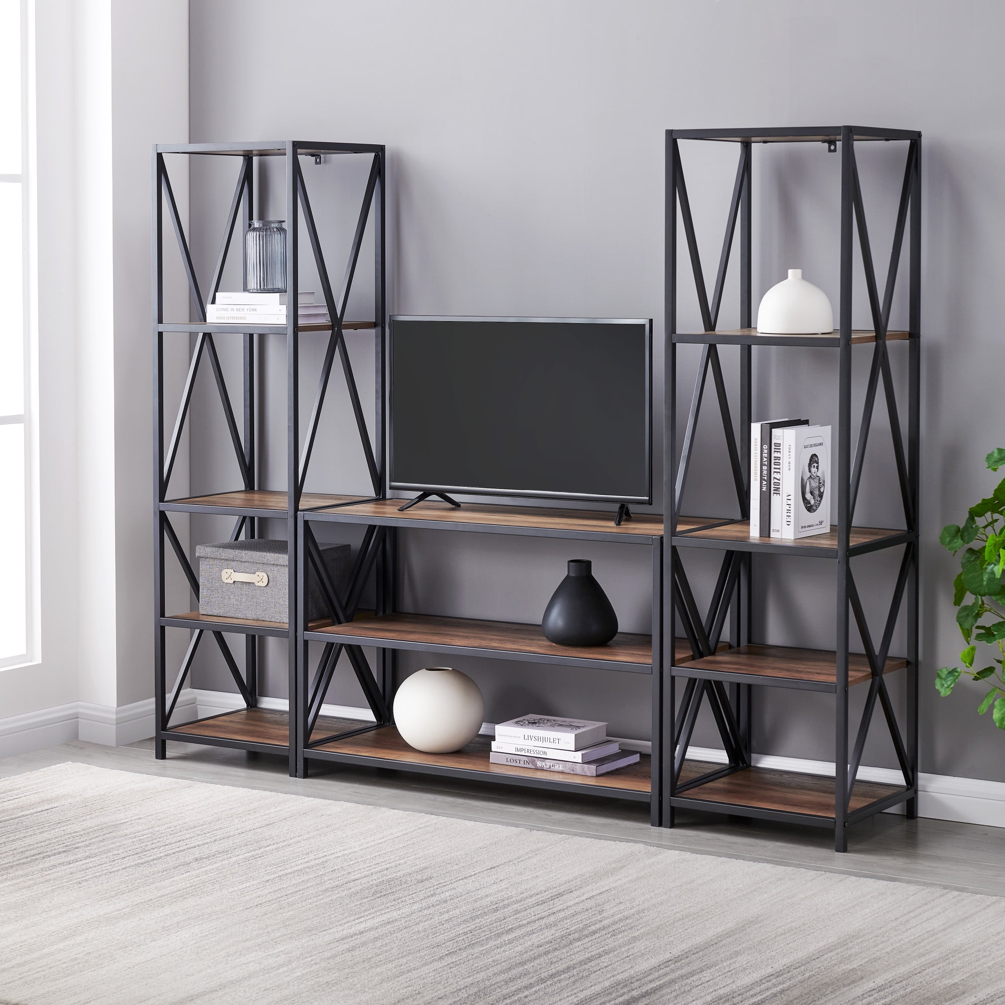 Manor Park Industrial Open Shelf Entertainment Center, Reclaimed