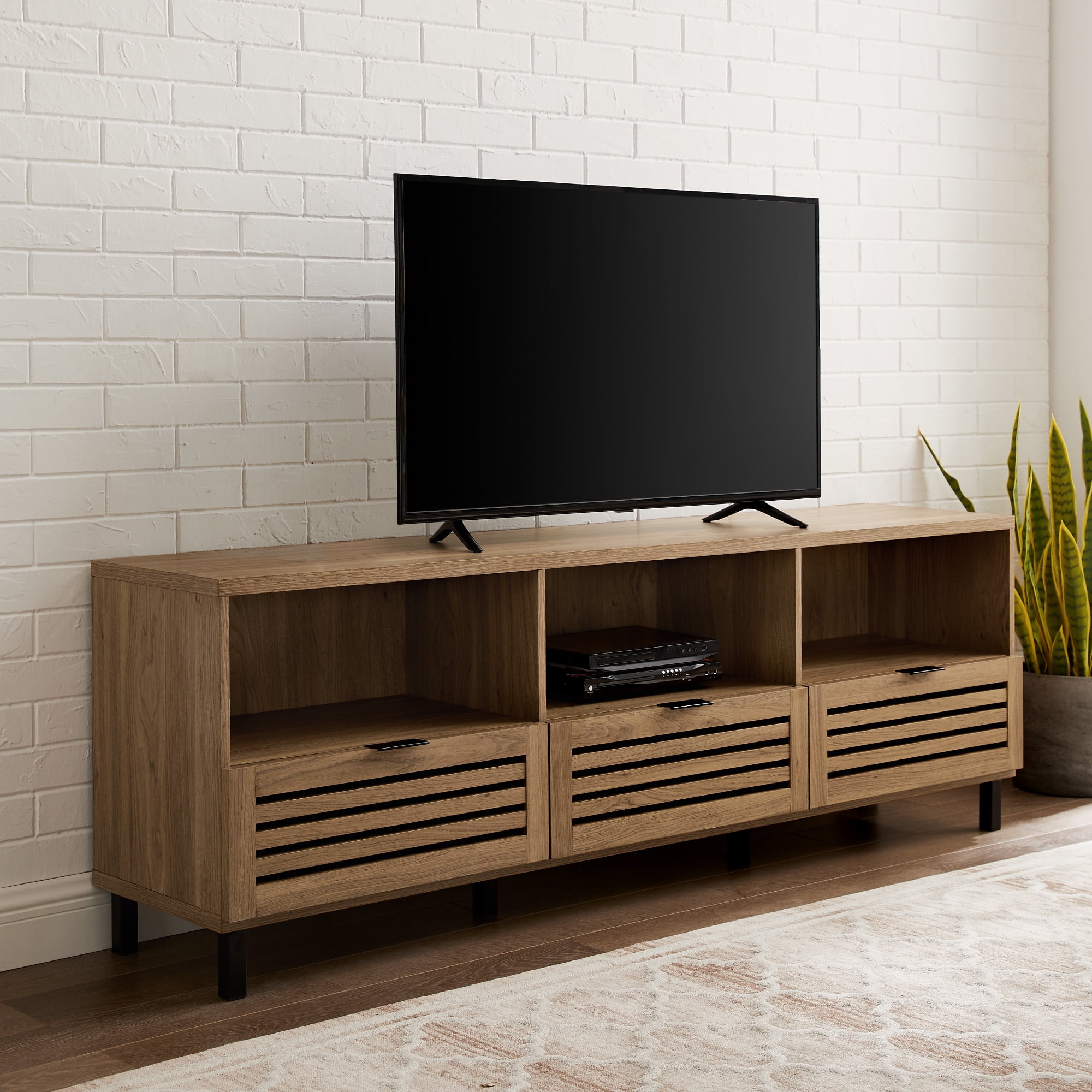 Manor Park Jackson English Oak Modern Slatted 3 - Drawer TV Stand