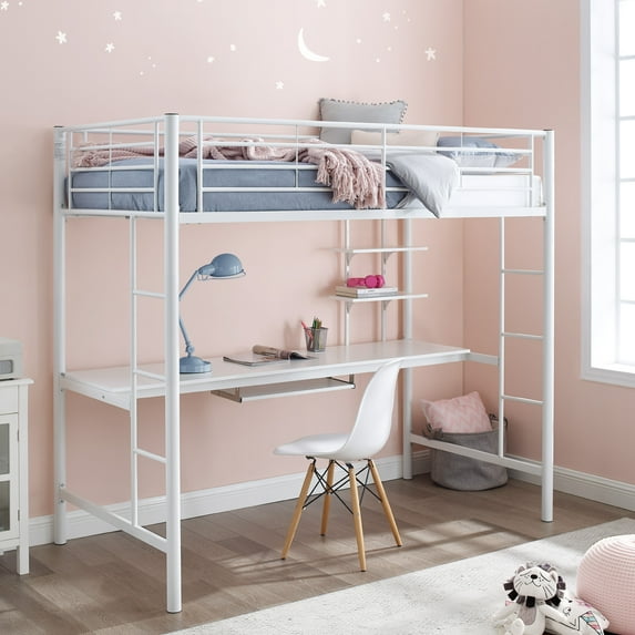 Manor Park Metal Full Size Loft Bed with Workstation - White
