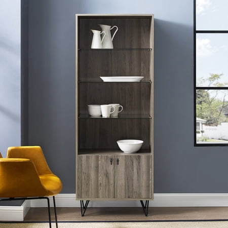 Manor Park Mid Century Modern 4-Shelf Storage Cabinet, Slate Grey