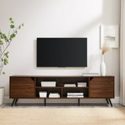 Manor Park Mid-Century Modern Angle-Door TV Stand for TVs up to 80”, Dark Walnut