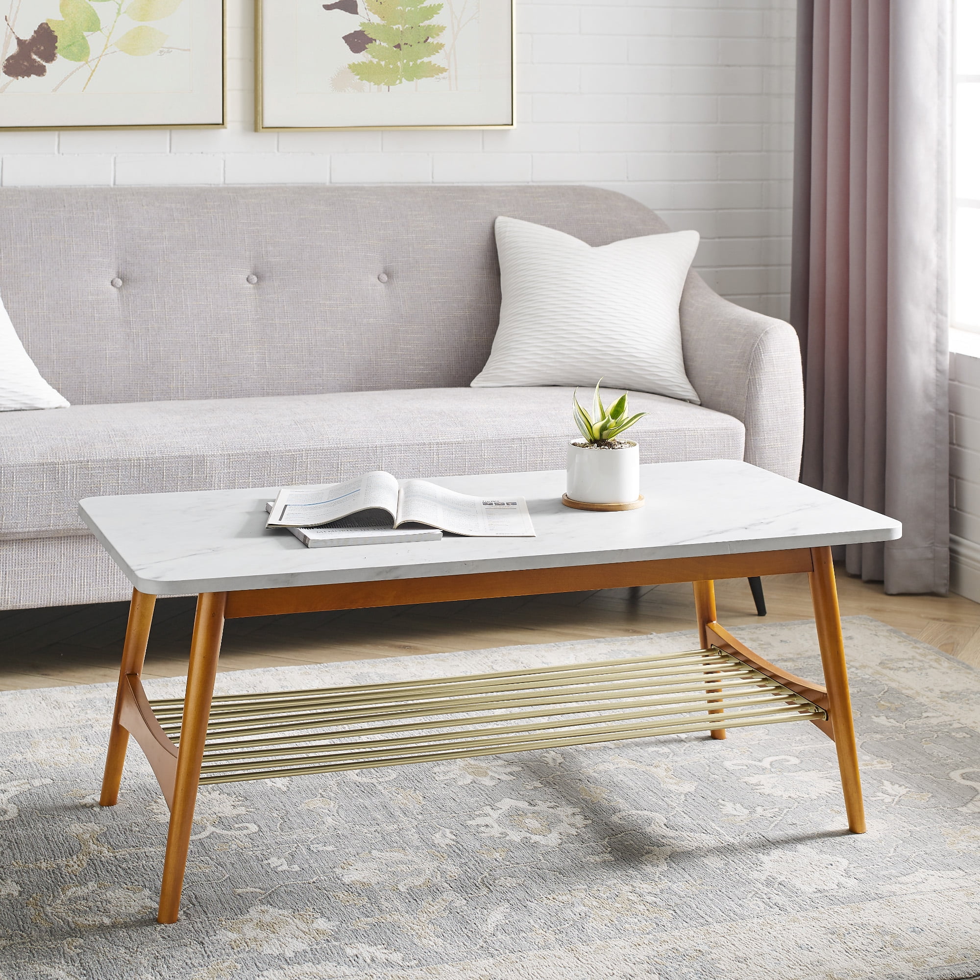 Mid century modern coffee table white discount