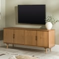 thumbnail image 1 of Walker Edison Mid-Century Modern Groove Handle 4-Door TV Stand for TVs up to 65”, Caramel, 1 of 9