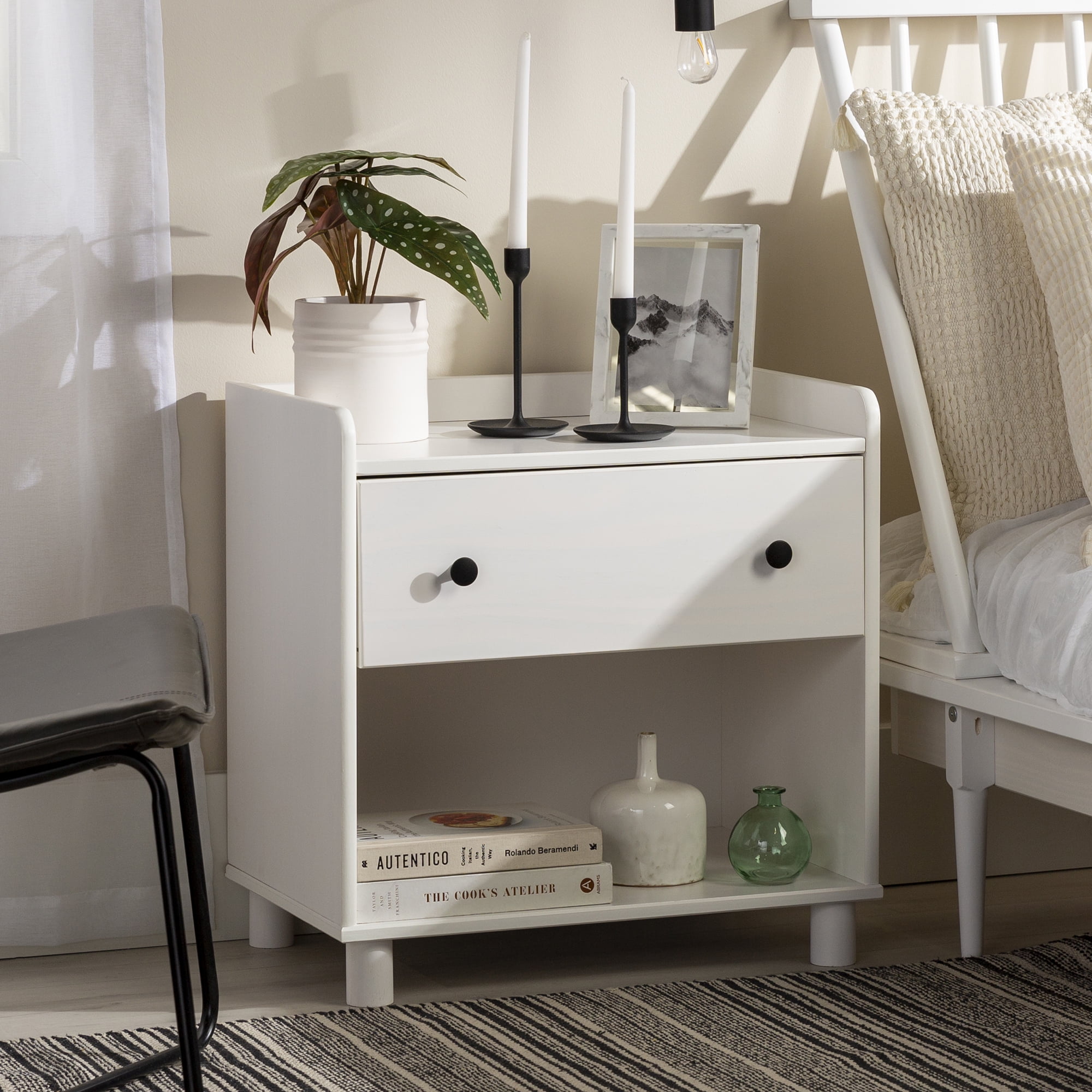 Manor Park Mid Century Modern Tray Top Nightstand, White