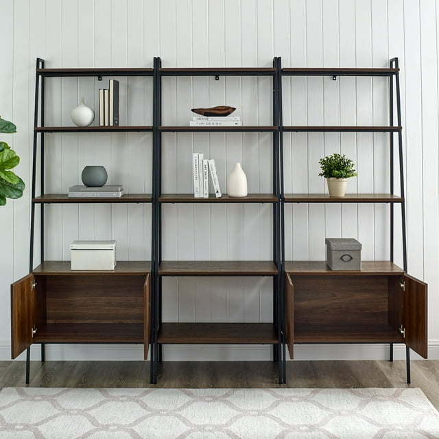 Manor Park Modern 3 Piece Ladder Bookshelf Set, Dark Walnut