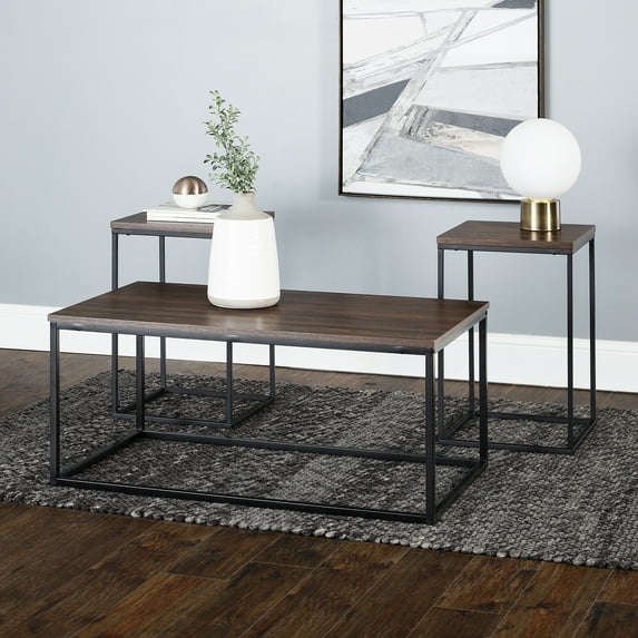 Manor Park Modern 3 Piece Occasional Table Set, Dark Walnut
