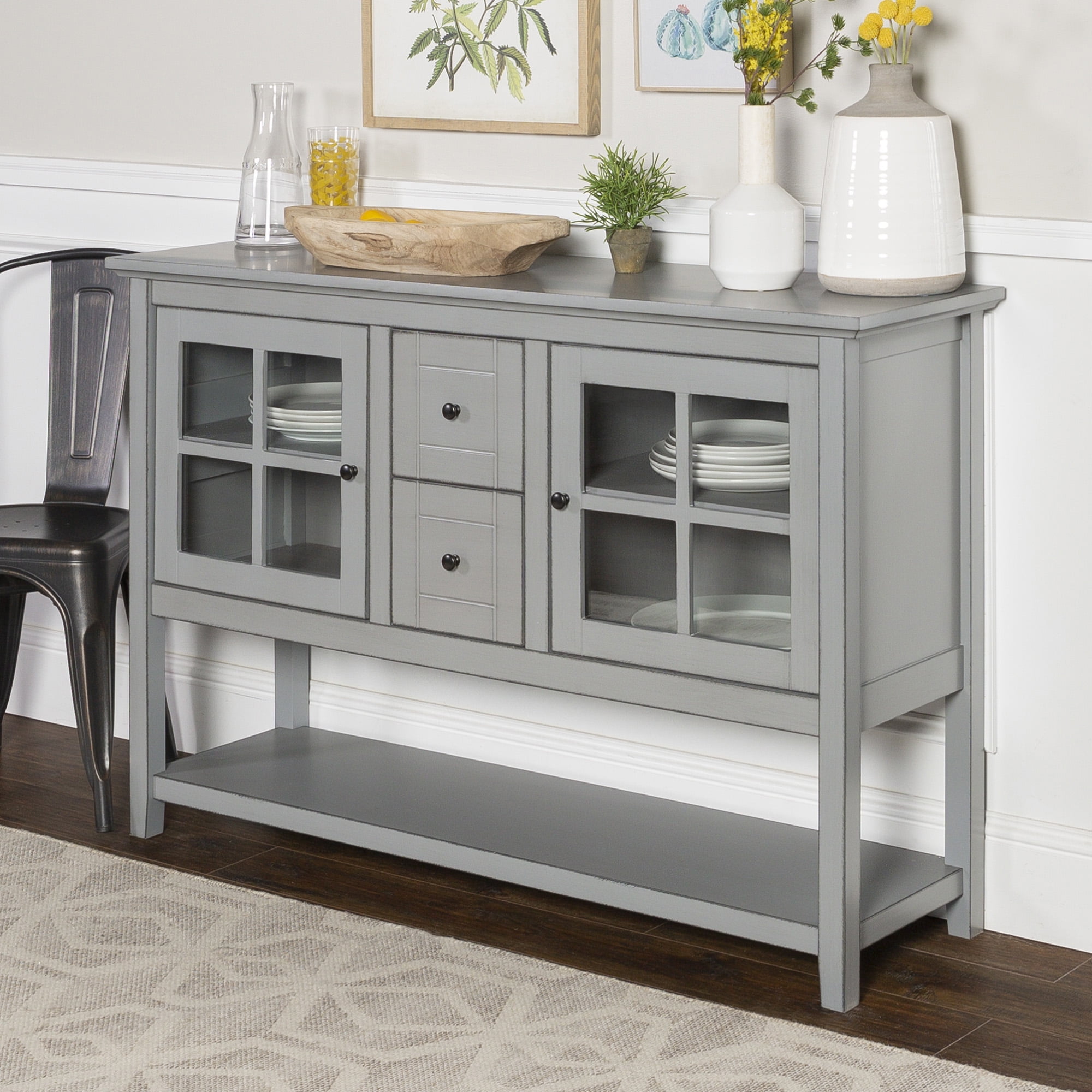 Manor Park Modern 52" Glass Door Dining Buffet Table, Antique Grey