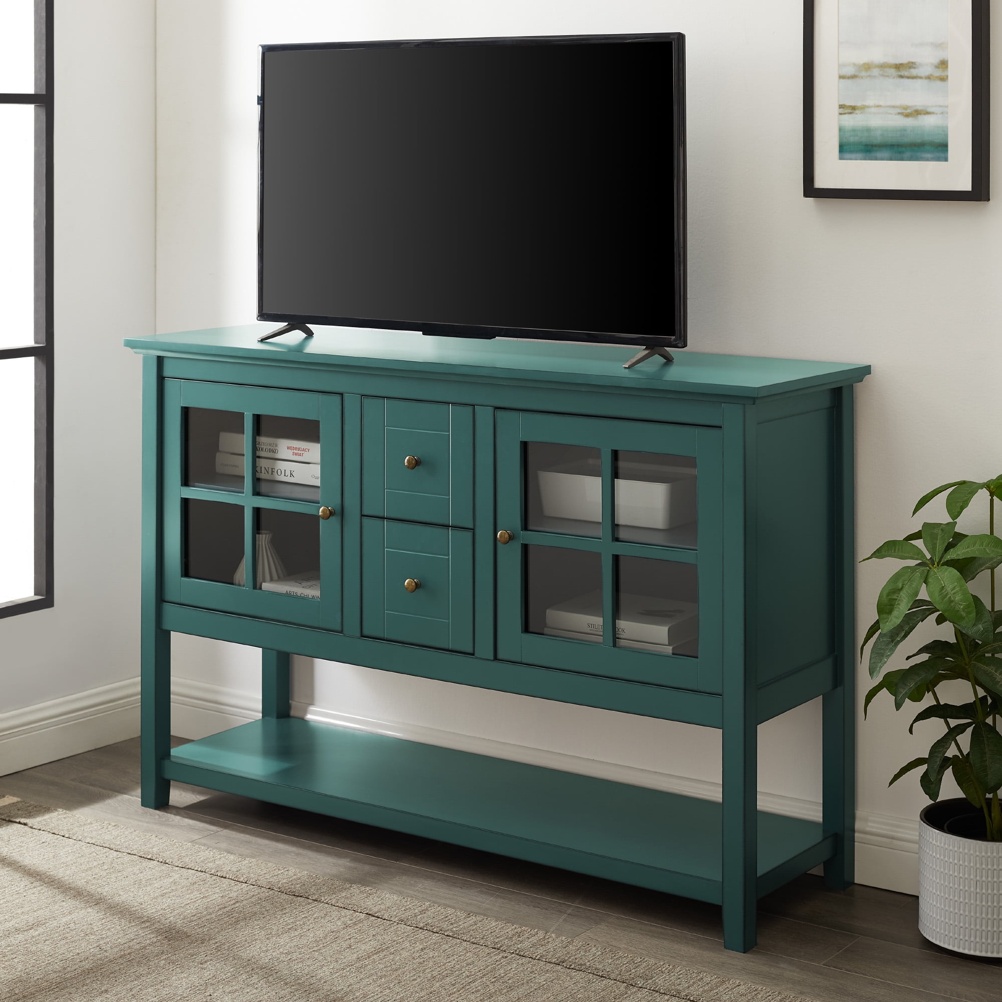Manor Park Modern 52” Glass Door Dining Buffet Table, Dark Teal
