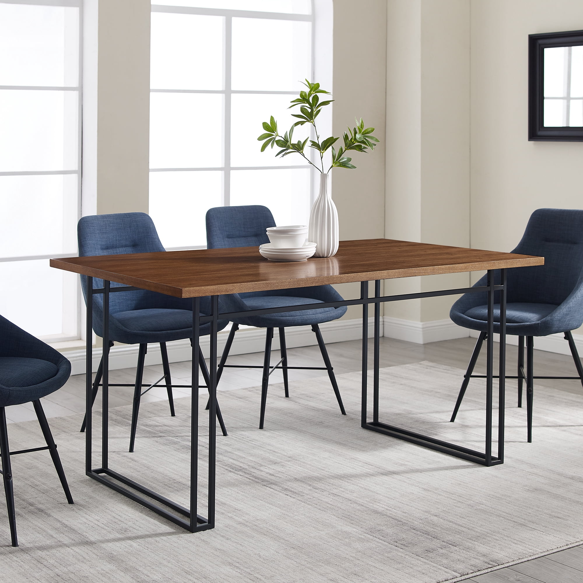 Manor Park Modern 59.75 in x 35.75 in x 30 in Metal Dining Table, Walnut/Black