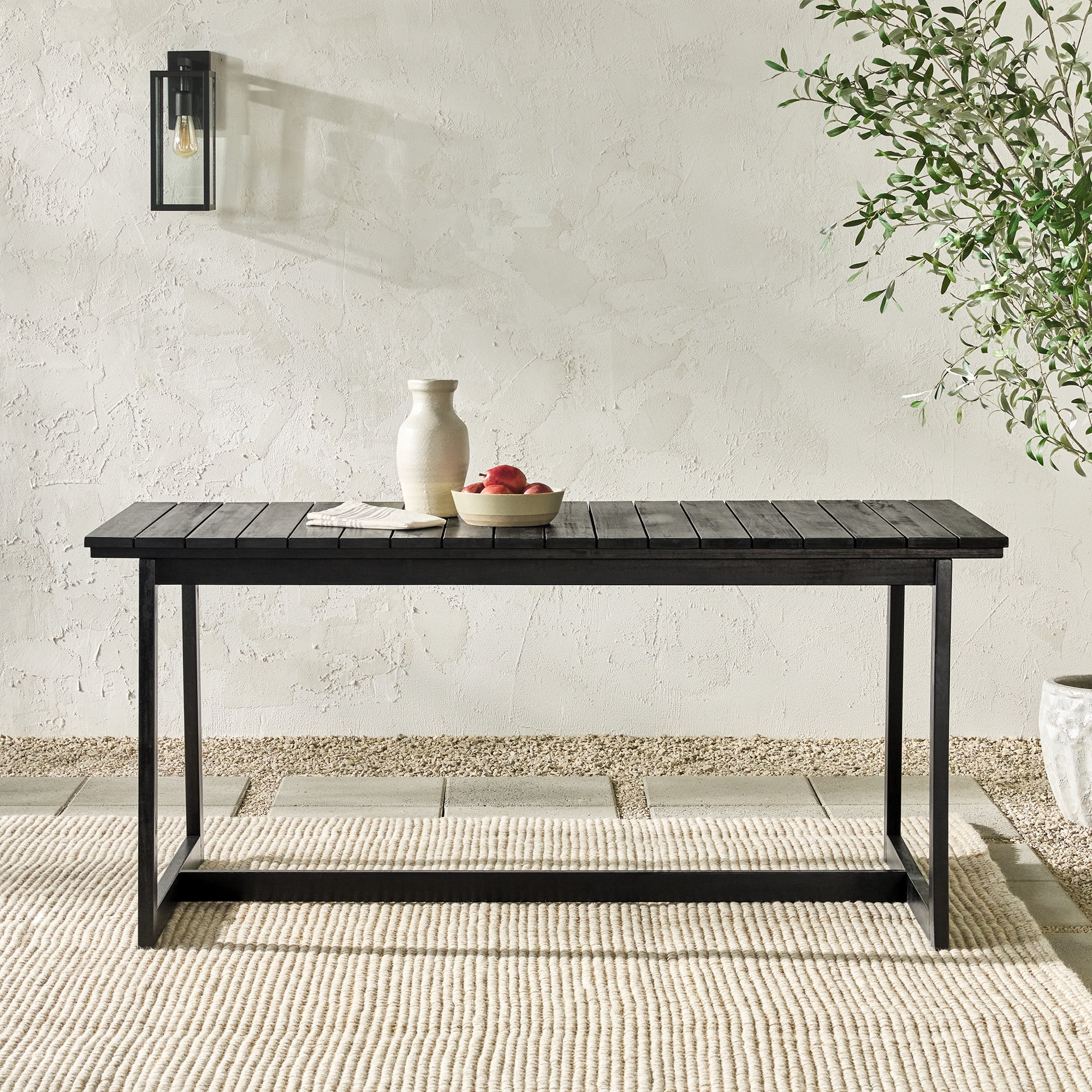 Manor Park Modern 66” Solid Wood SlatTop Outdoor Dining Table, Black
